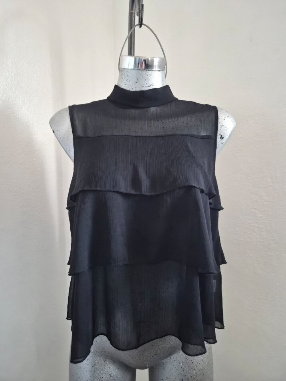 Black Tiered Chiffon Sleeveless Top